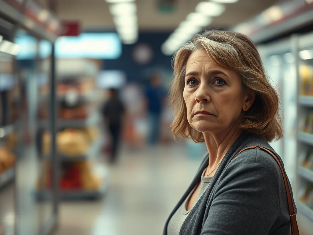 image-of-a-50-year-old-woman-who-appears-to-be-depressed - KINDCOMPASSCOACH depression image of a woman who is shopping in a store. she looks depressed and apathetic
