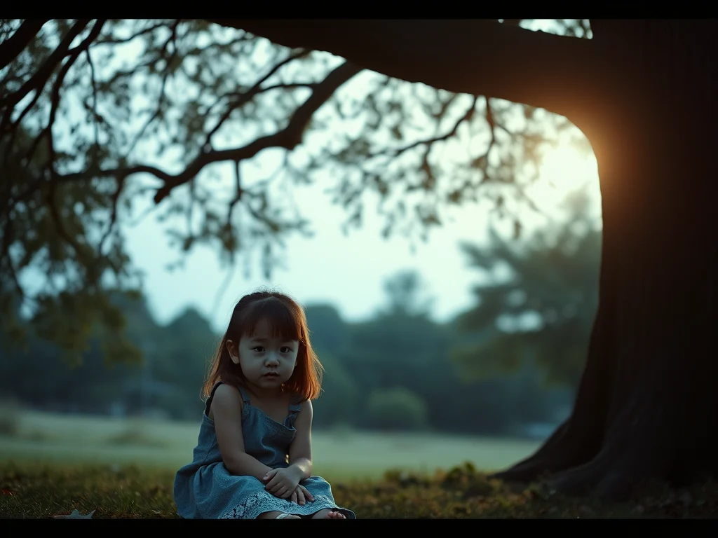 image-of-a-lonely-8-year-old-female-child-sitting - KINDCOMPASSCOACH unresolved childhood trauma image of a lonely child sitting by herself under a tree