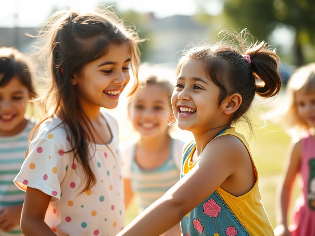 image-of-a-happy-9-year-old-girl-who-is - KINDCOMPASSCOACH how to heal your inner child image of a 9 year old girl happily playing with her friends