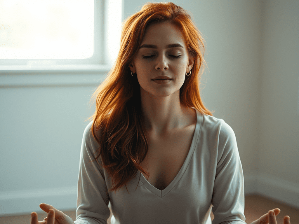 image-of-a-35-year-old-woman-with-red-hair-who-is - KINDCOMPASSCOACH emotional dysregulation image of a woman meditating