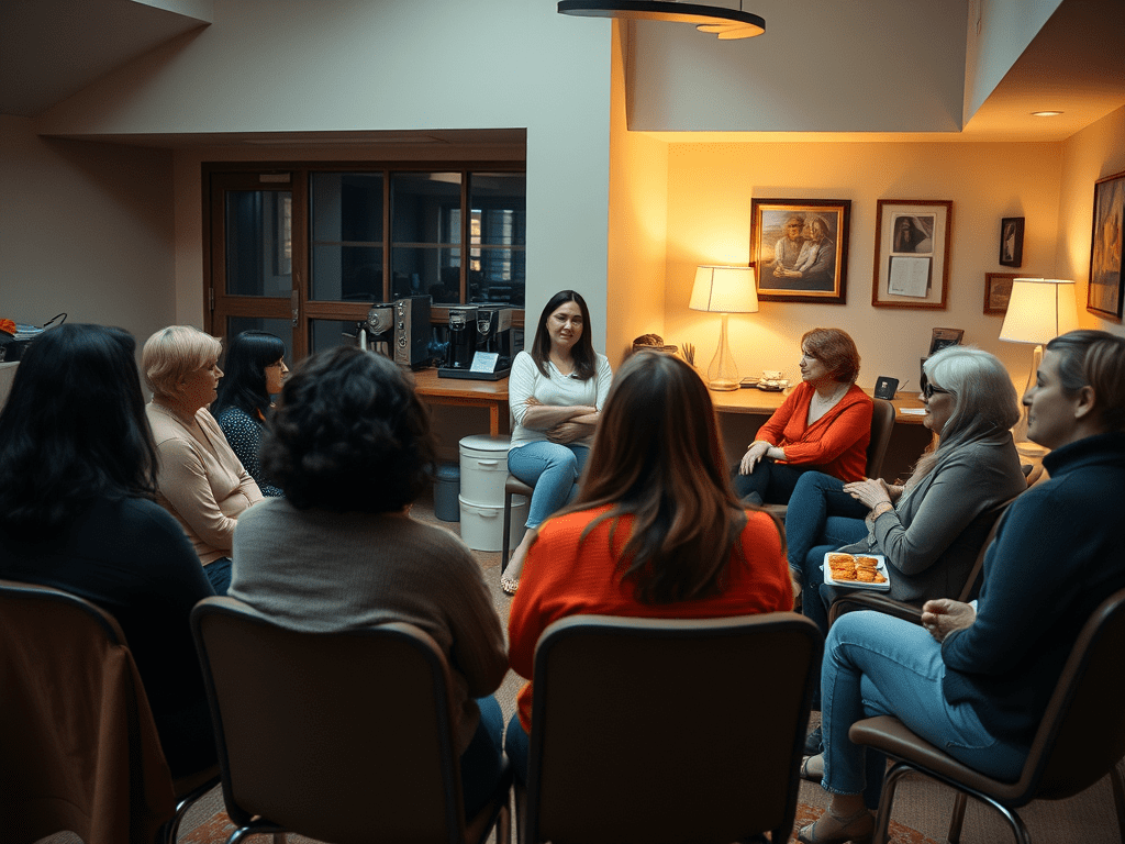 image-of-a-group-of-women-who-are-attending-a - KINDCOMPASSCOACH mental health conditions image of a group of women in group therapy together