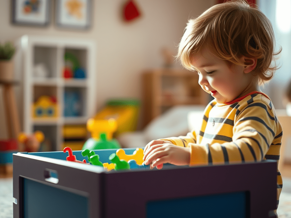 image-of-a-4-year-old-child-who-is-putting - KINDCOMPASSCOACH delegate at home image of a child putting toys in a toy box