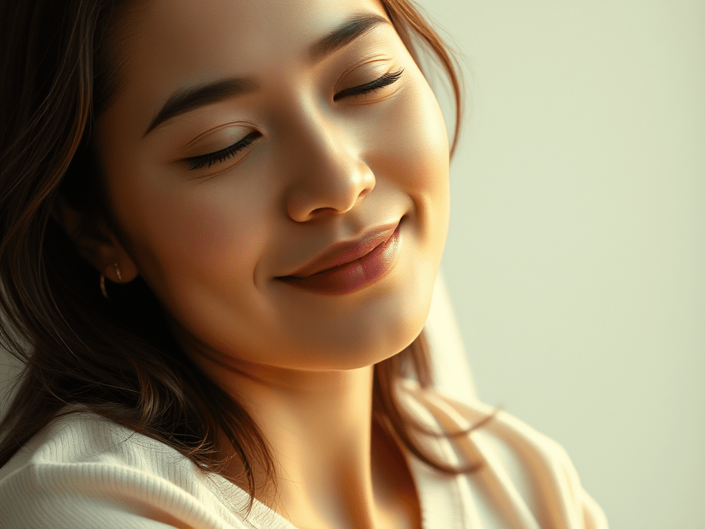 woman-who-looks-relaxed-and-calm - KINDCOMPASSCOACH An ACT quiz can help you uncover adverse experiences image of a woman who looks peaceful