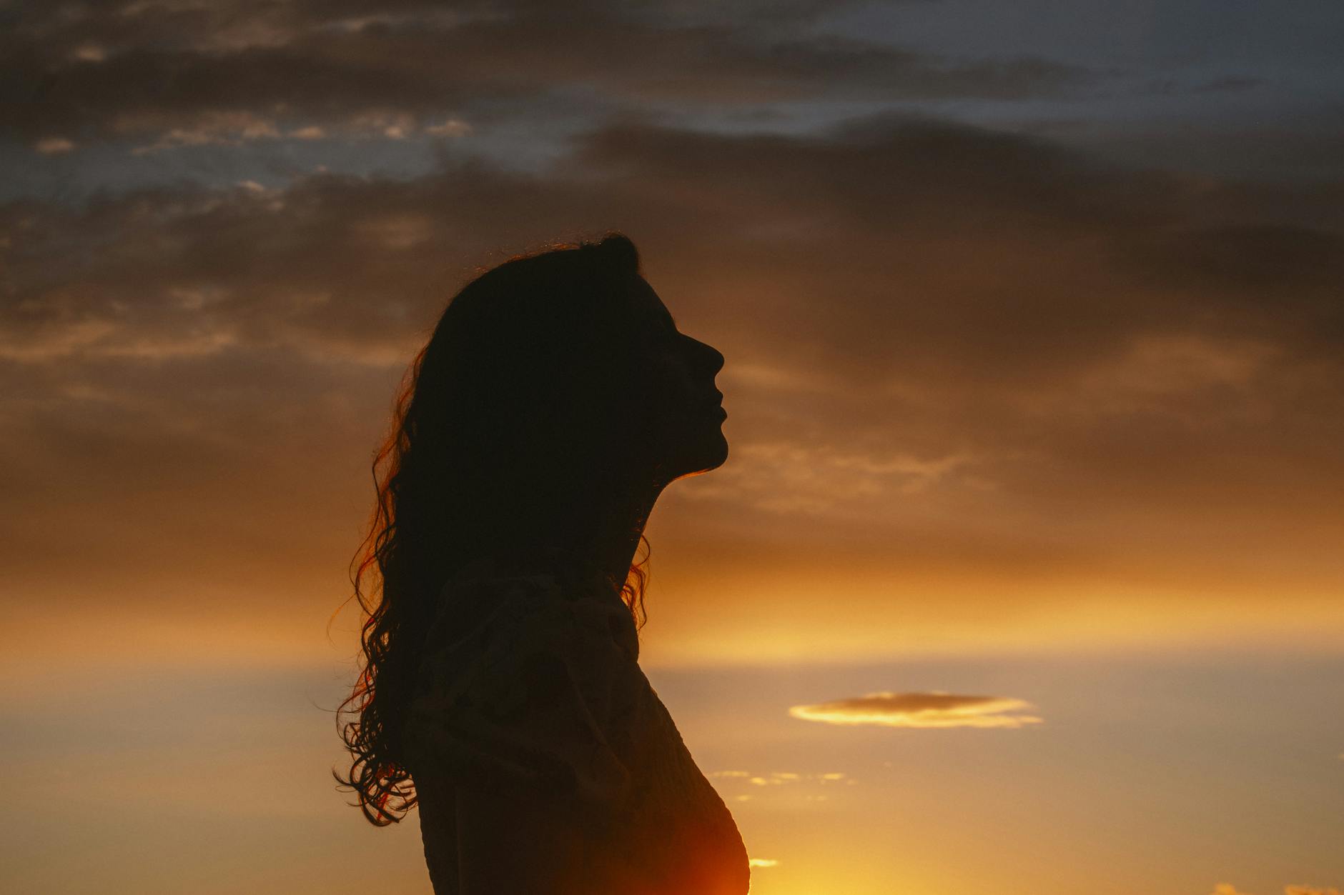 silhouette of woman at sunset in valensole