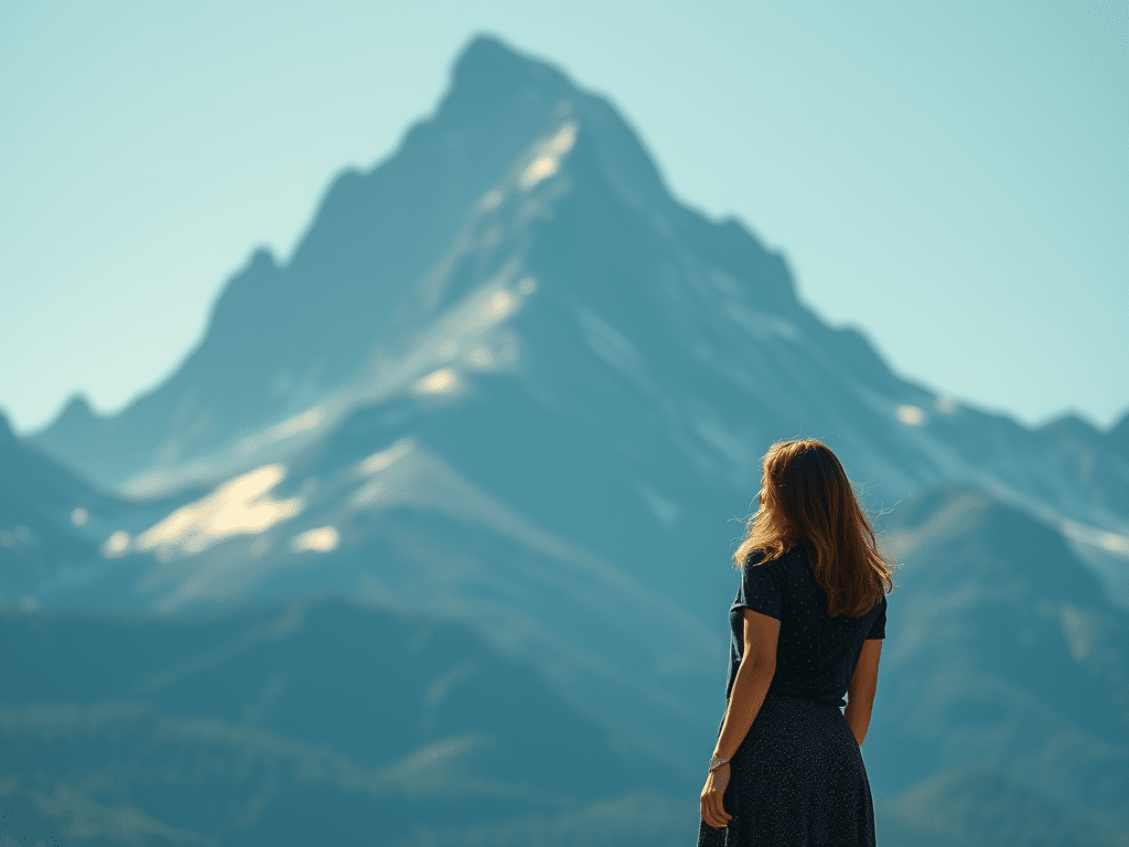 image-of-a-woman-standing-at-the-foot-of-a - KINDCOMPASSCOACH how to get motivated woman at the foot of a mountain