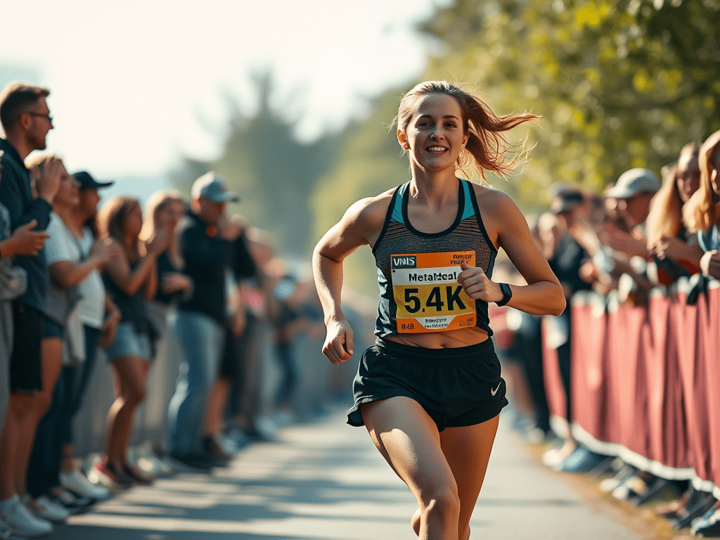 woman-who-is-running-in-a-5k-race-her-friends - KINDCOMPASSCOACH how to get motivated woman running in a 5K race