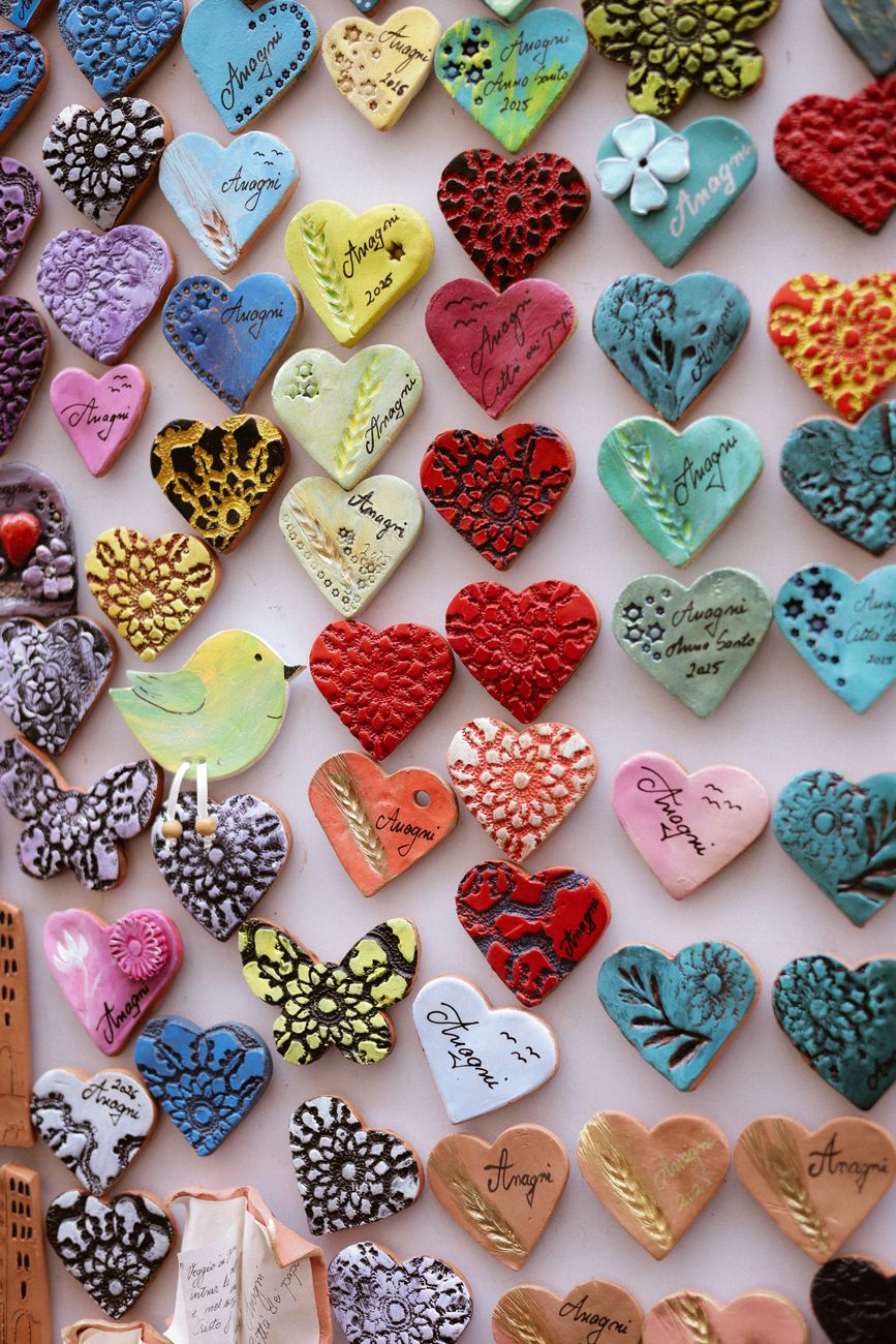colorful handmade hearts display in anagni